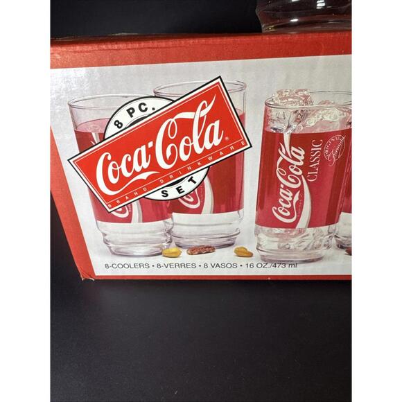 NEW SET OF 8 16OZ COCA COLA SODA GLASSES 1992 COKE FORMULA COLLECTIBLE - Picture 4 of 5